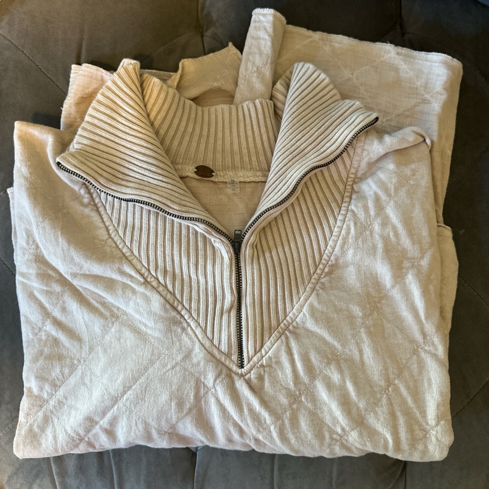 Free People Cream Zip-Up Sweatshirt